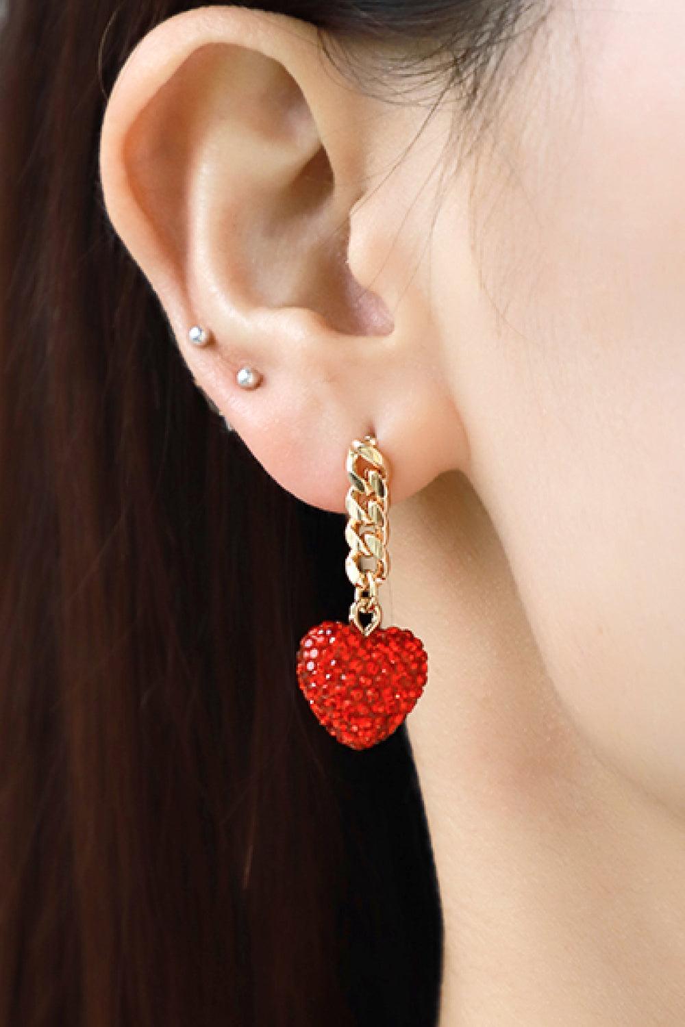 Rhinestone Heart Chain Drop Earrings - Trendha