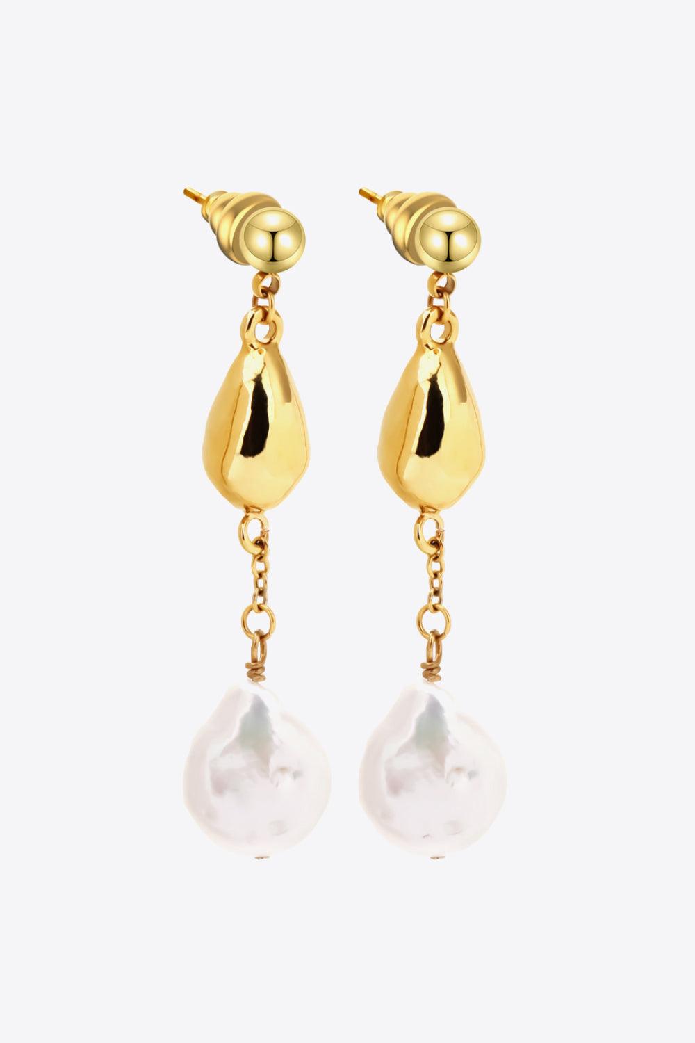 18K Gold-Plated Two-Tone Pearl Drop Earrings - Trendha