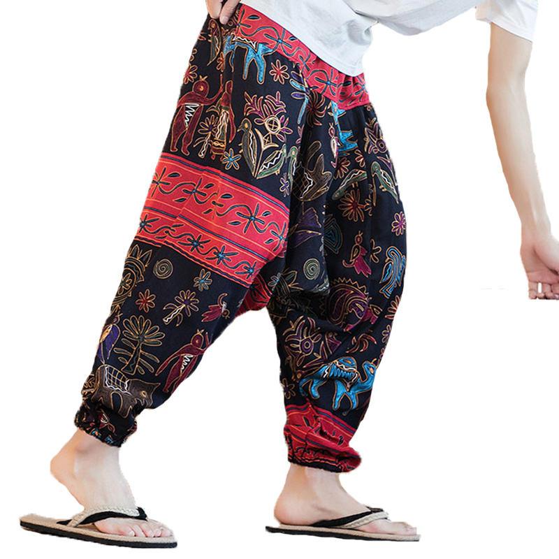 INCERUN Men Ethnic Printing Loose Casual Harem Trousers Cotton Big Size Pants - Trendha