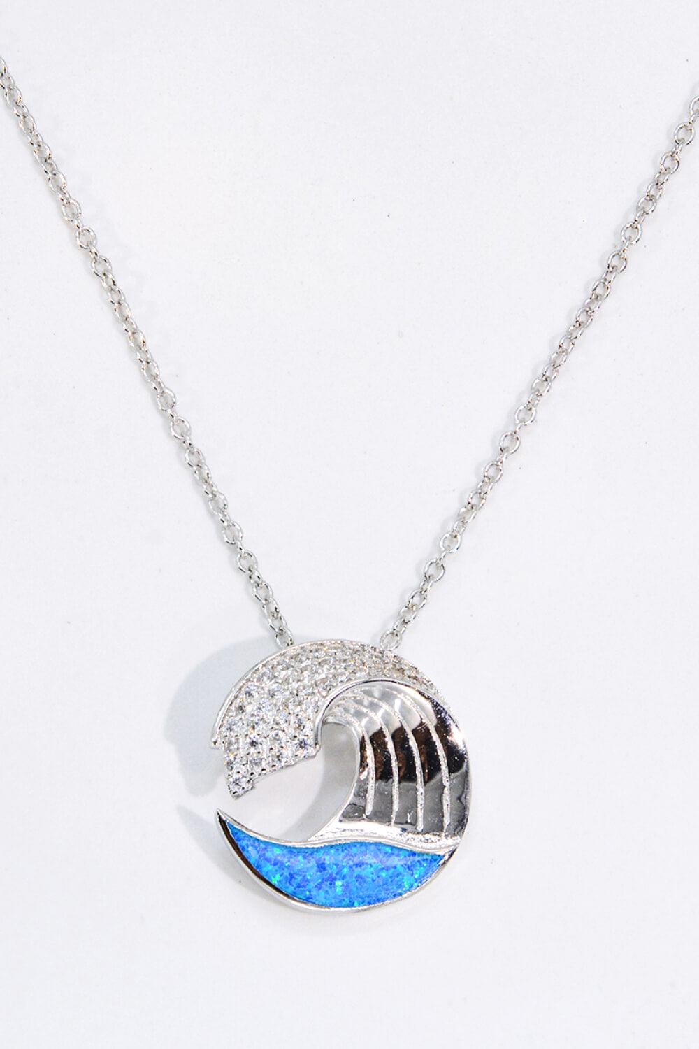 Opal and Zircon Wave Pendant Necklace - Trendha