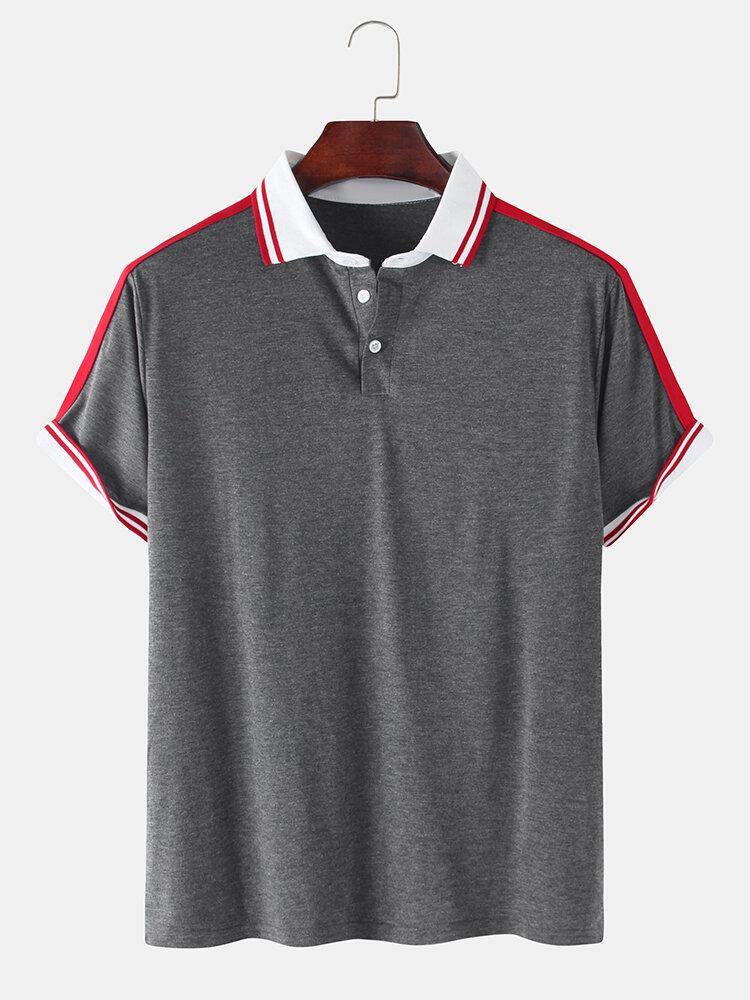 Mens Plain Casual Short Sleeves Golf Shirt With Contrast Ribbed Trims - Trendha