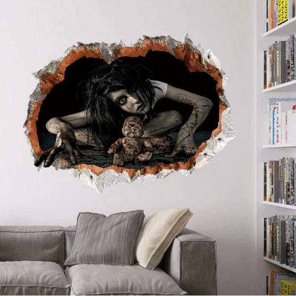 Halloween 3D Sticker Bedroom Living Room Haunted House Decor Wall Stickers Ghost Through The wall - Trendha