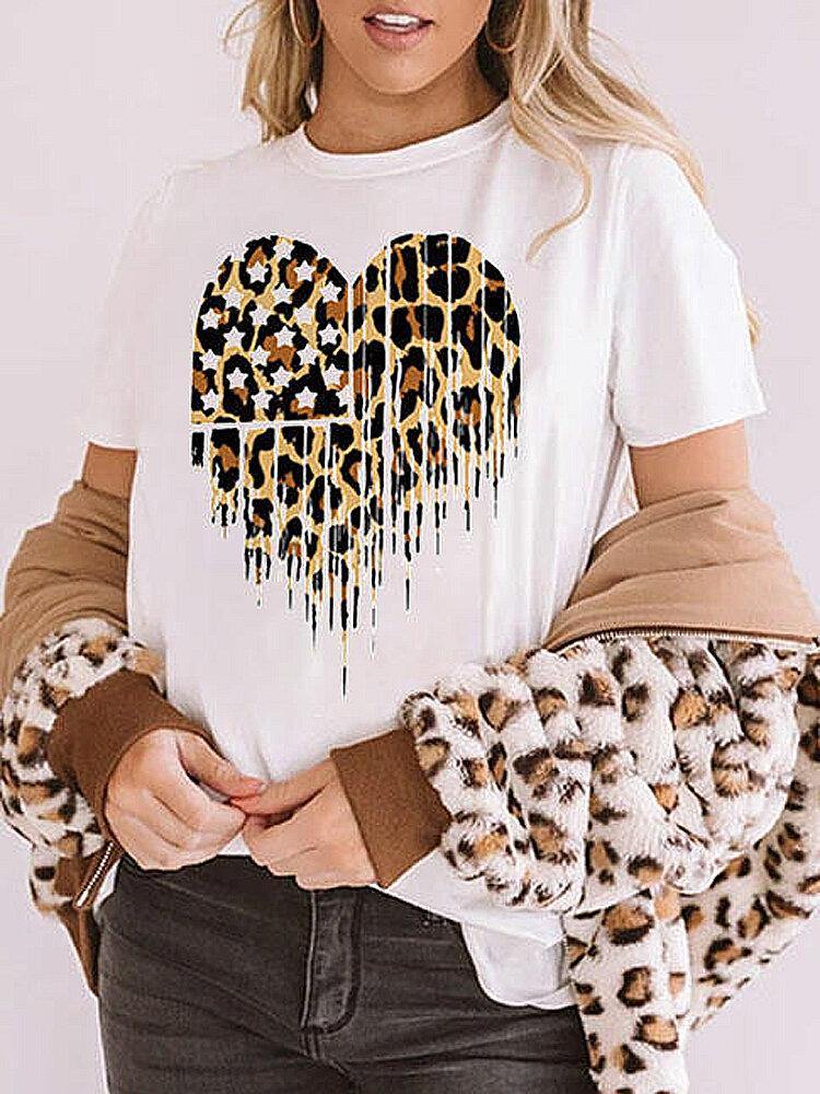 Leopard Star Print White Short Sleeve Daily Casual T-shirts - Trendha