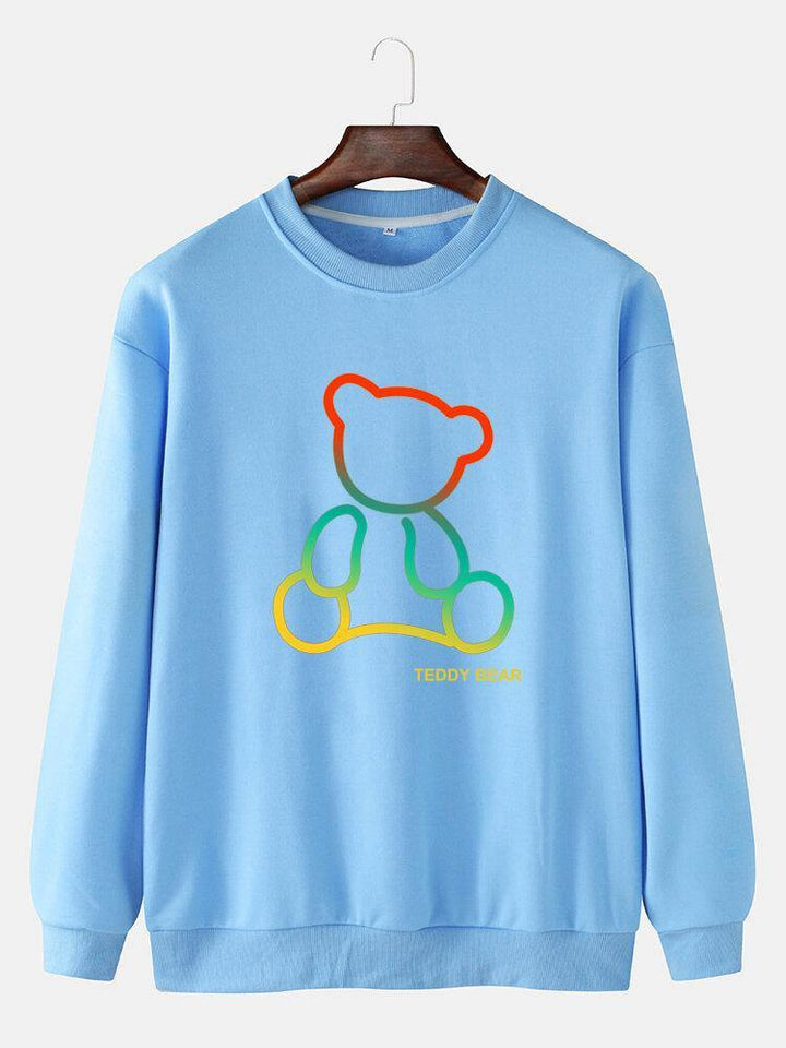 Mens Ombre Teddy Bear Print Round Neck Cotton Pullover Sweatshirts - Trendha