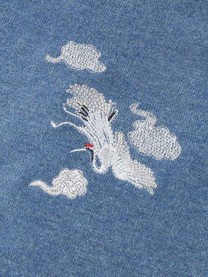 Mens Chinoiserie Crane Embroidery Raglan Sleeve Warm Knitted Sweaters - Trendha