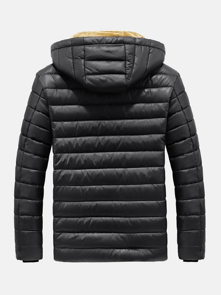 Mens Quilted Plush Lined Warm Cotton Padded Hooded Puffer Jacket With Pocket - Trendha