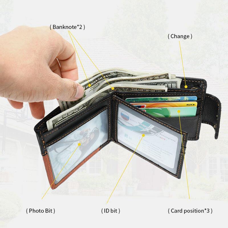 Men Genuine Leather Bifold RFID Anti-Theft Multi-Card Slot Retro Casual Card Holder Coin Wallet - Trendha