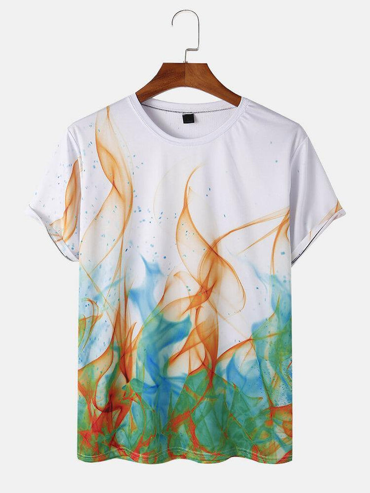 Men Casual Fire Pattern Round Neck Short Sleeve T-Shirts - Trendha