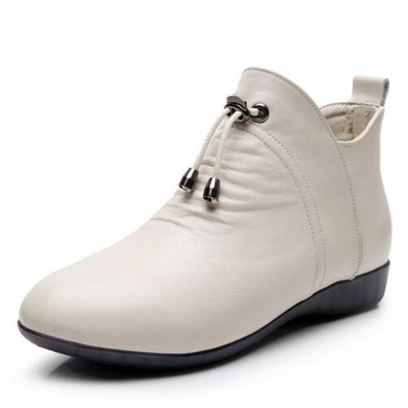 Women's High Top Leather Soft-soled Cotton Flat Boots - Trendha