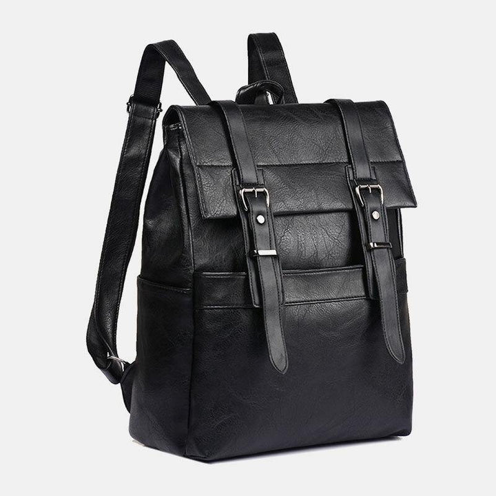 Men Retro Faux Leather Large Capacity Multi-pocket 14 Inch Laptop Splashproof School Bag Backpack - Trendha