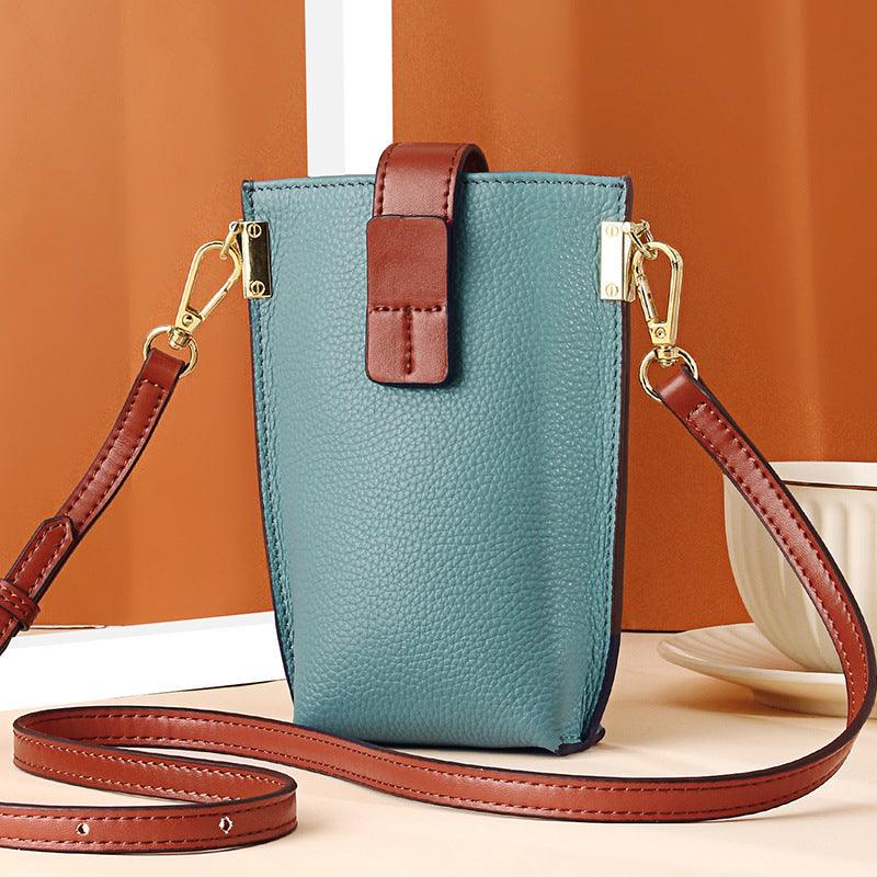 Simple Contrast Color Leather Shoulder Diagonal Bag - Trendha