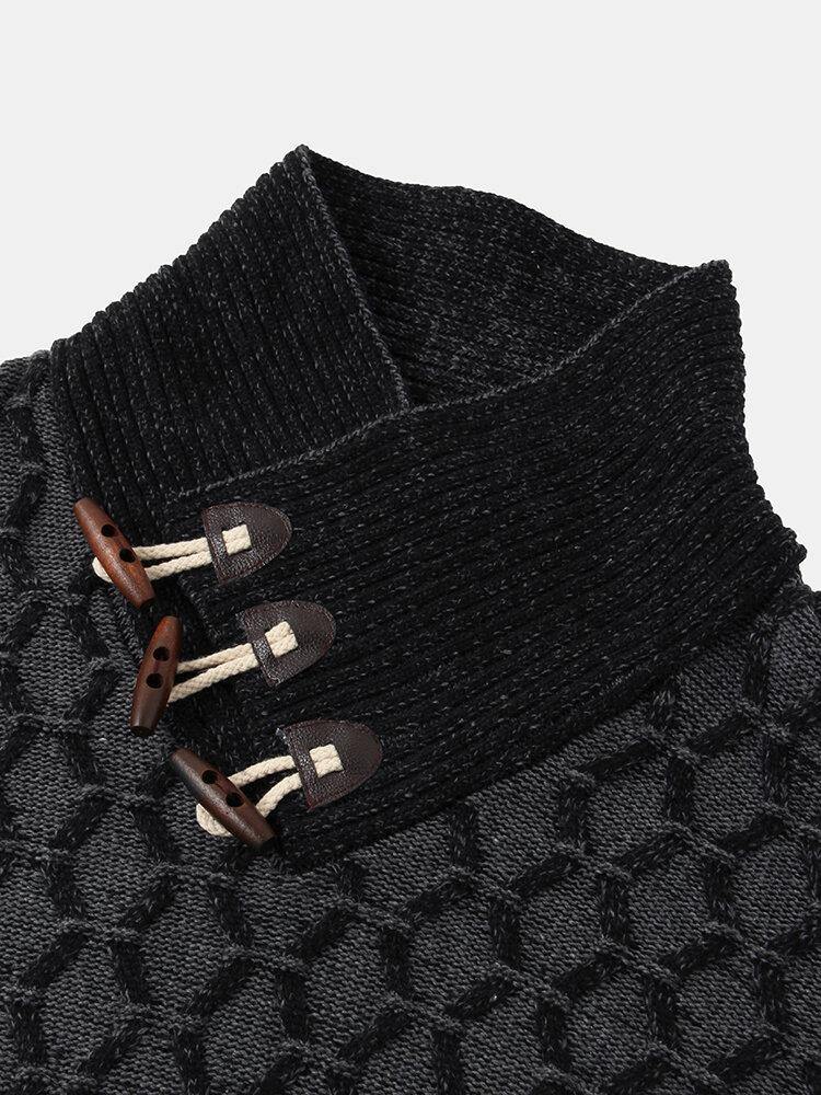 Mens Graphics Knitted Texture High Neck Warm Pullover Sweaters - Trendha