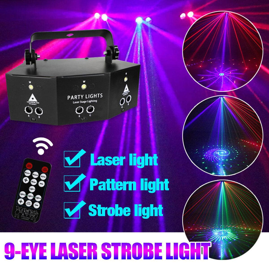 9-EYE LED Stage Light RGB DMX Scan Projector Laser Strobe DJ Lamp with Remote Control for Performance KTV - Trendha