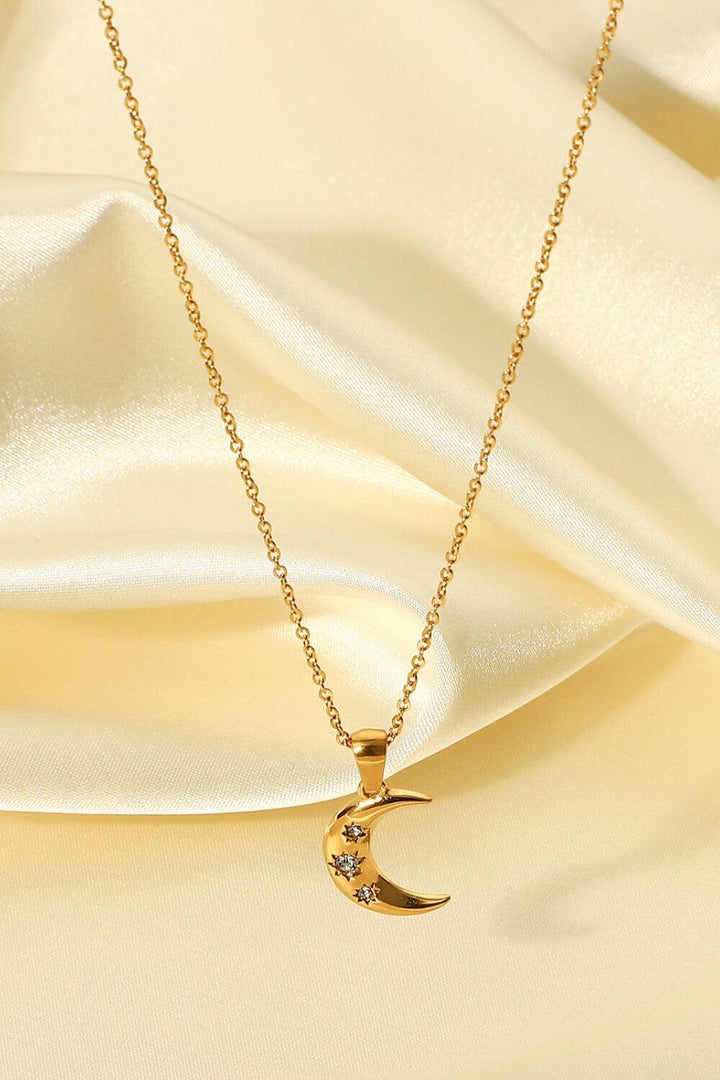 18K Gold Plated Inlaid Zircon Moon Pendant Necklace - Trendha