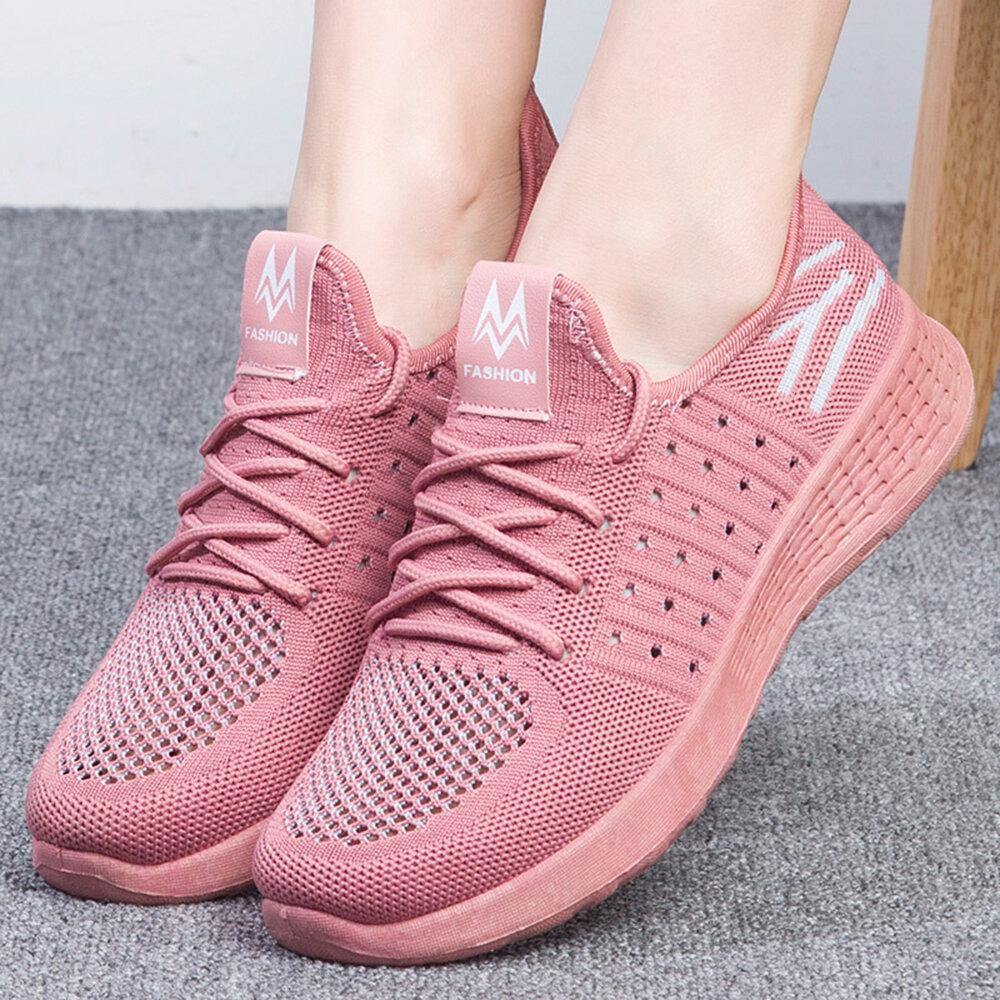 Women Color Block Mesh Lace Up Sport Casual Flat Shoes - Trendha