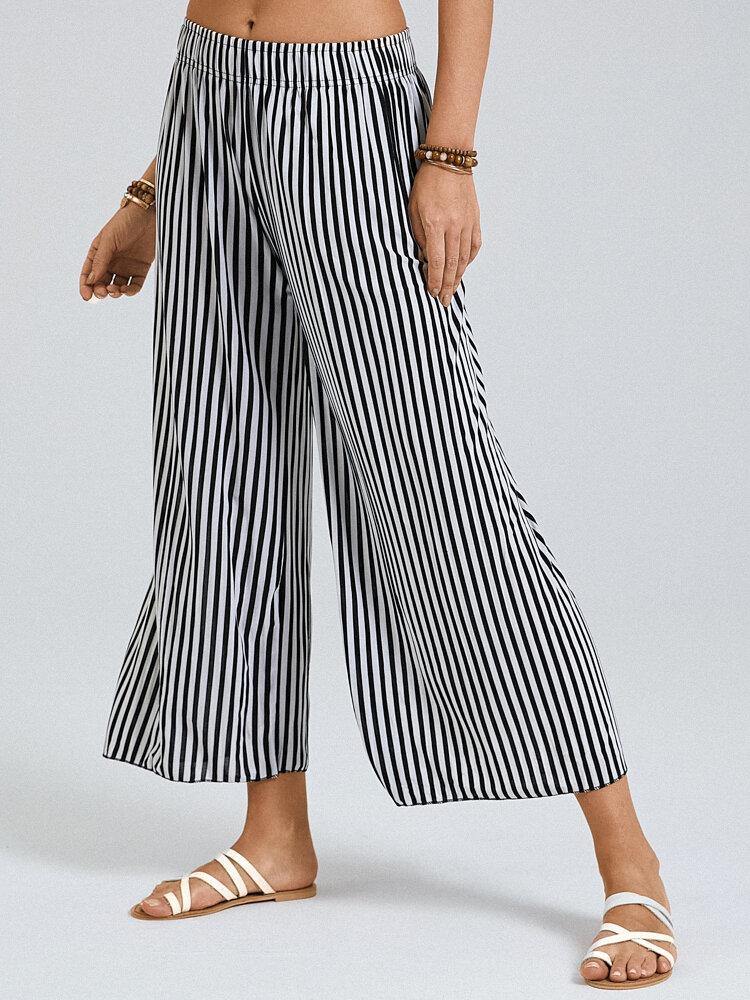 Striped Print Elastic Waist Wide Leg Lounge Pants For Women - Trendha