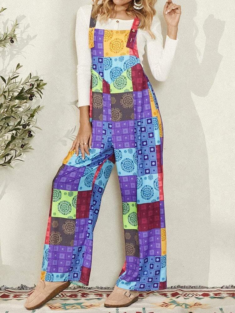 Women Sleeveless Colorblock Ethnic Casual Jumpsuit With Side Pocket - Trendha