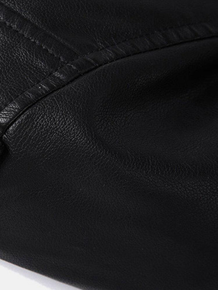 Mens Windproof Faux Fur Lapel Warm Lining Vintage PU Leather Jacket - Trendha