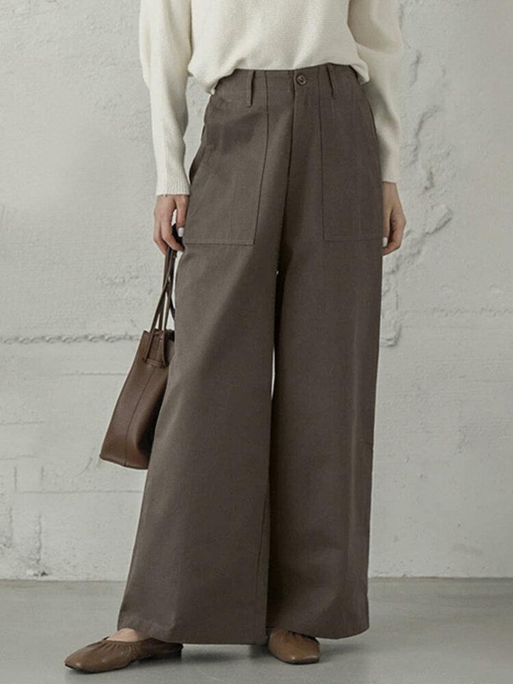 Women Casual Basic Solid Color Loose Wide Leg Pants With Pocket - Trendha