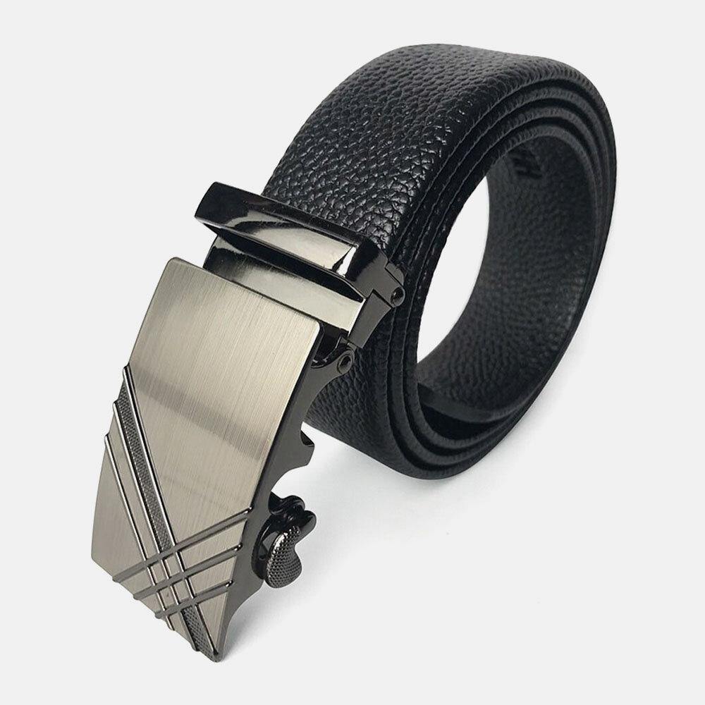 Men PU Leather 125CM Ratchet Dress Belt Automatic Buckle Business Jeans Suits Cowhide Belt - Trendha