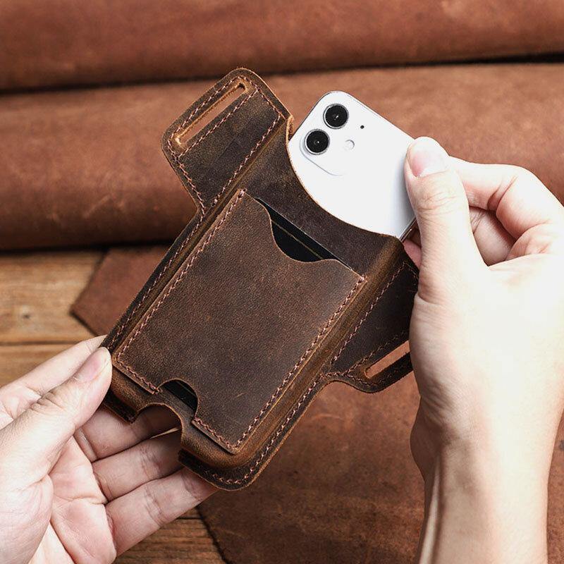 Men Genuine Leather Vintage EDC 5.8 Inch Phone Bag Phone Case ID Wallets Purse Waist Bag - Trendha
