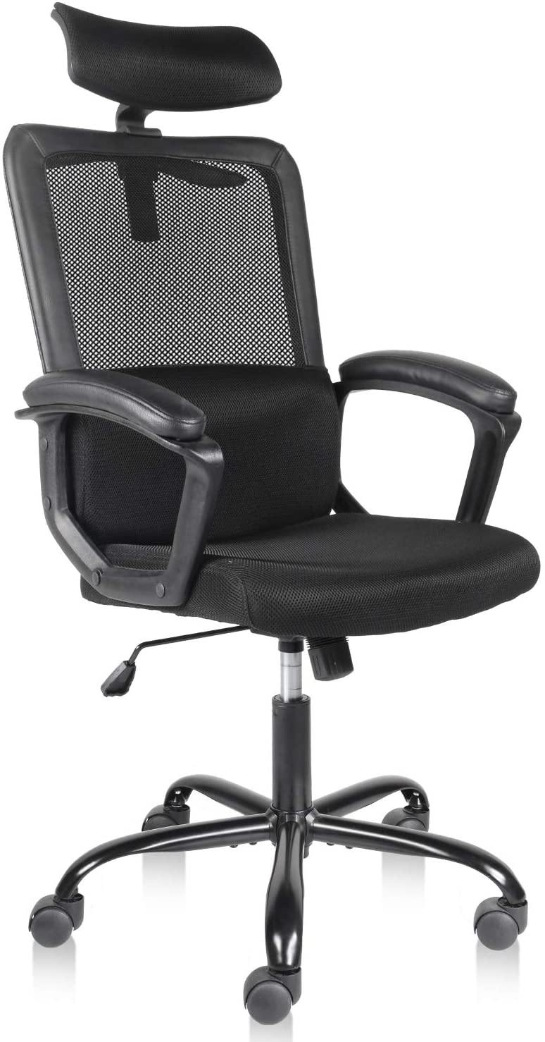 High Back Ergonomic Mesh Desk Office Chair with Padding Armrest and Adjustable Headrest - Trendha