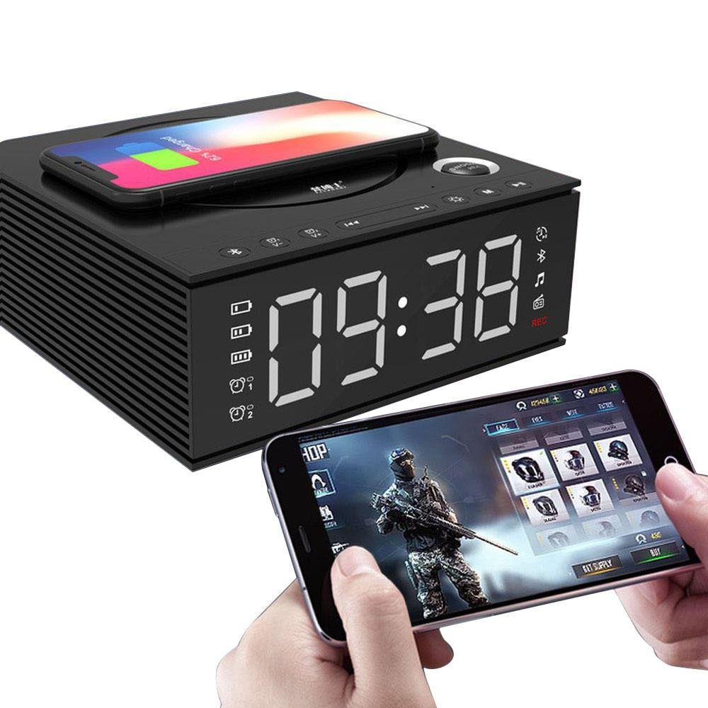 J21S Multifunctional Bluetooth Speaker Phone Wireless Charger FM Radio DIY Alarm Clock Music Record - Trendha