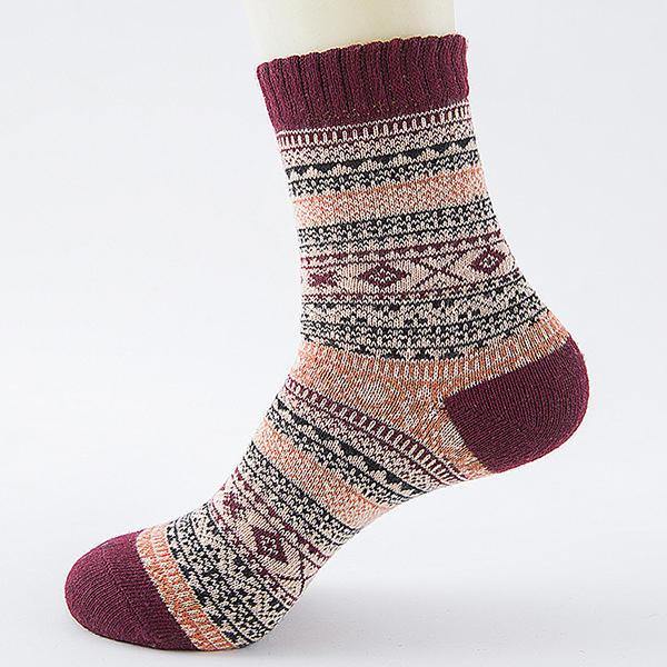 Ethnic Knitted Calf-high Woolen Socks Comfortable Soft Breathable Soft Stockings - Trendha
