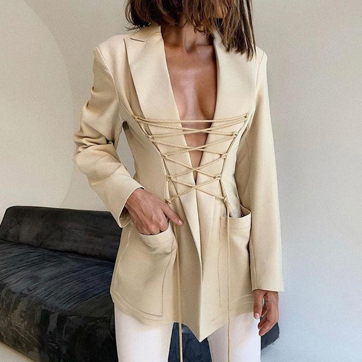 Women's Long-sleeved Tie-up Mid-length Suit - Trendha
