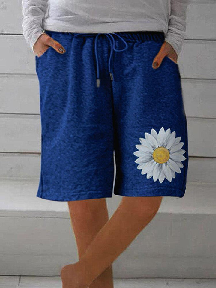 Daisy Print Women Drawstring Loose Shorts With Pocket - Trendha
