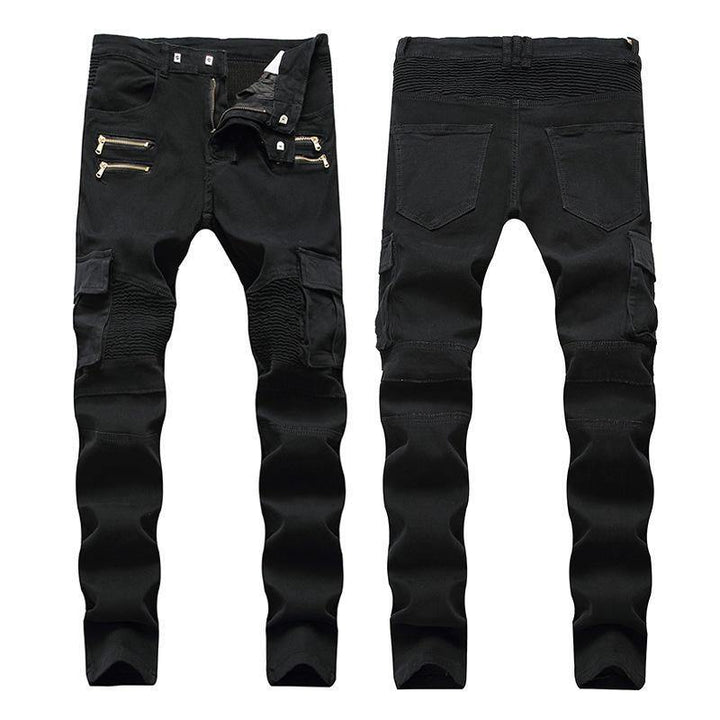 Mens Casual Zipper Slim Cargo Pants - Comfortable Mid Rise Cotton Trousers - Trendha