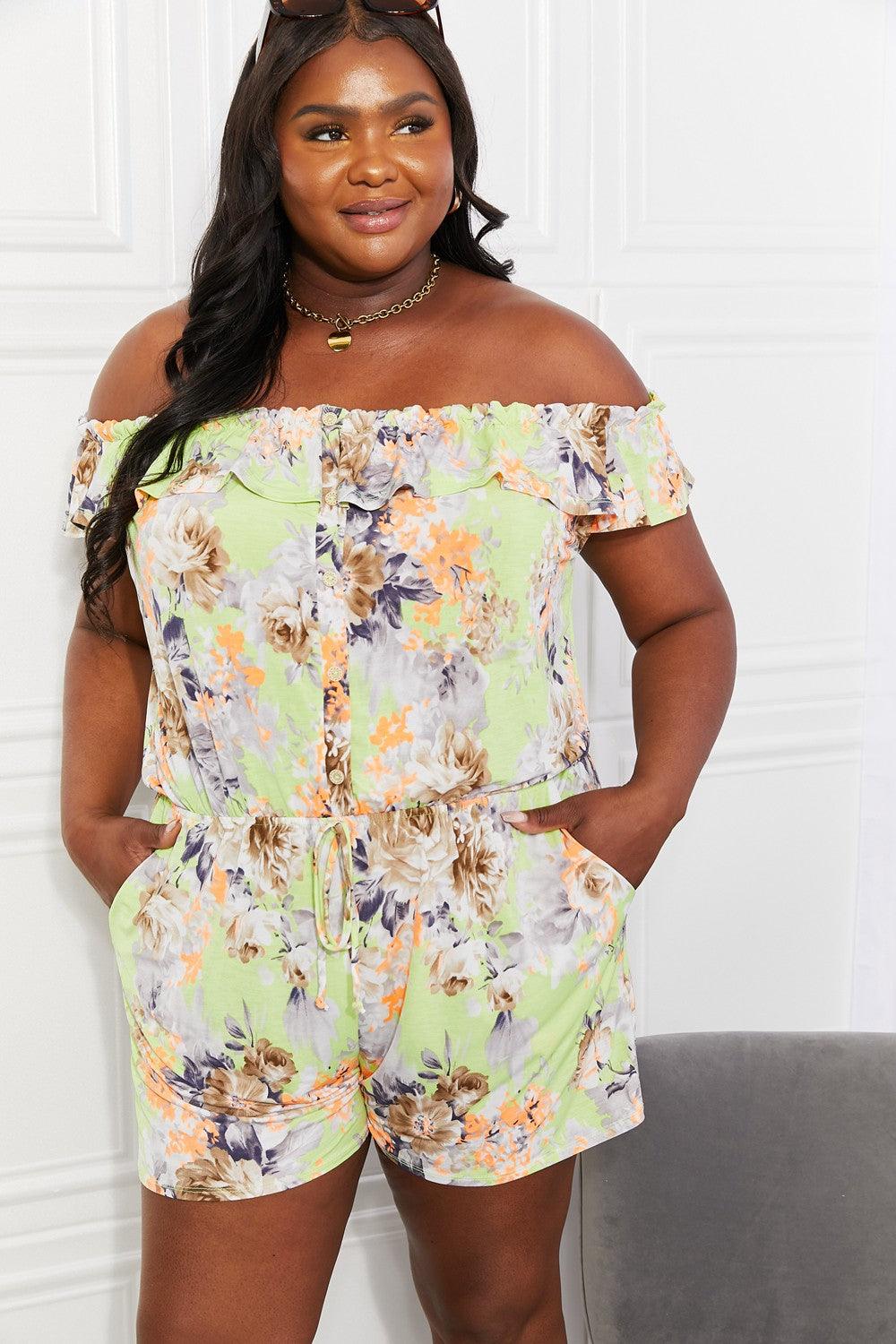 Sew In Love Full Size Pure Delight Floral Off-Shoulder Romper - Trendha