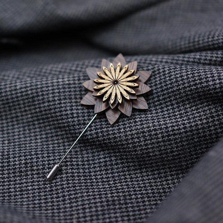 Unisex Handmade Wooden Wedding Suit Collar Clothing Classical Flower Shape Brooch - Trendha