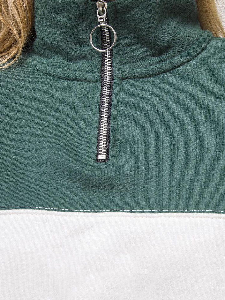 Women Patchwork Pullover Half Zipper Front Long Sleeve Hoodies - Trendha