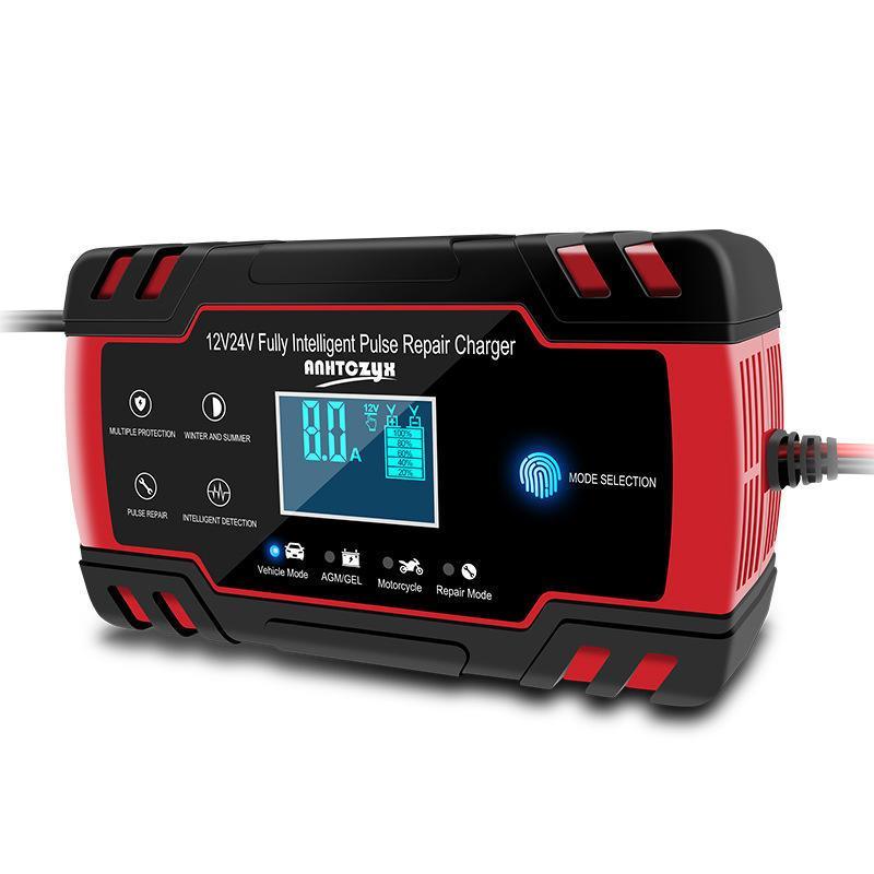 12V/24V 8A Touch Screen Pulse Repair LCD Battery Charger Red For Car Motorcycle Lead Acid Battery Agm Gel Wet - Trendha