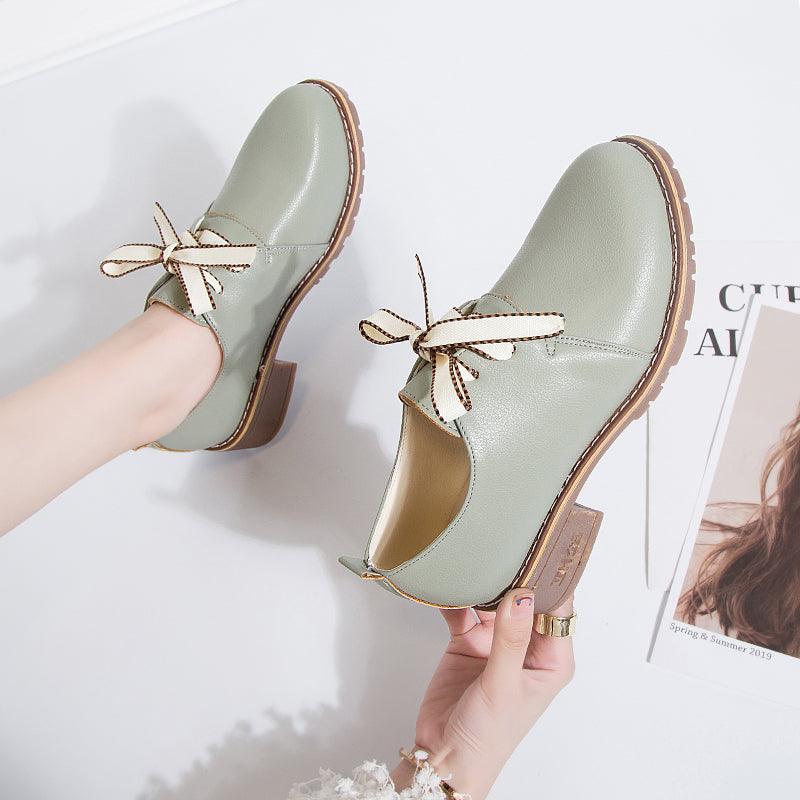 Women's Small Leather Shoes With Thick Heels And Single Shoes - Trendha