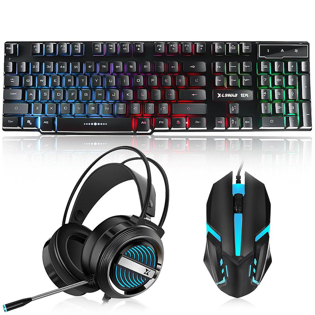 3Pcs Gaming Keyboard & Mouse Headset Combo 104 Keys RGB Backlit Waterproof Mechanical Feeling Keyboard Ergonomic Mouse USB Wired LED PC Gaming Headset with Microphone for Computer Gamer Home Office - Trendha