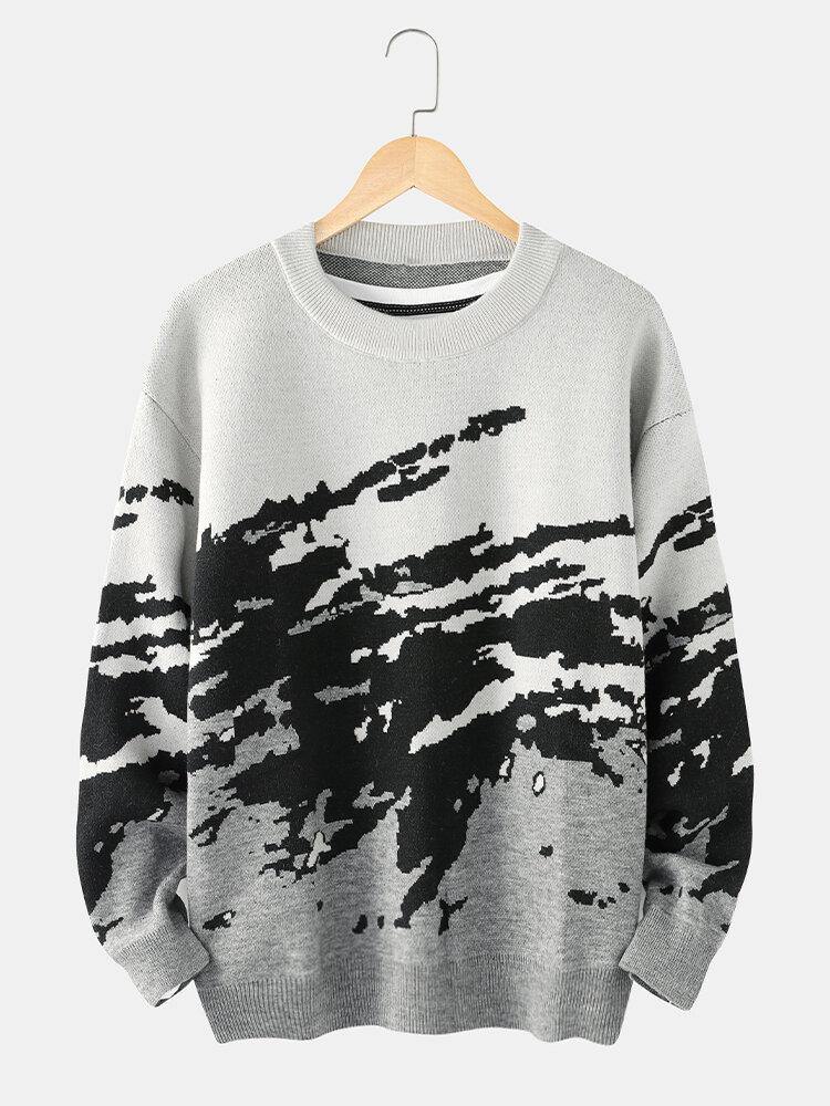 Mens Rib Knitted Pattern Drop Shoulder Casual Pullover Sweaters - Trendha
