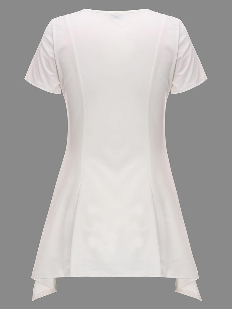 Elegant Women Pure Color Short Sleeve Irregular Hem T-Shirt - Trendha