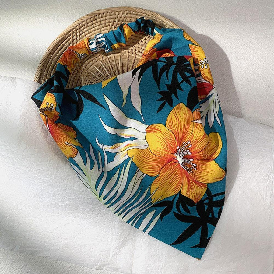 Women Chiffon Floral Pattern Wild Simple Triangle Scarf Wide Headband Headscarf Headwear - Trendha