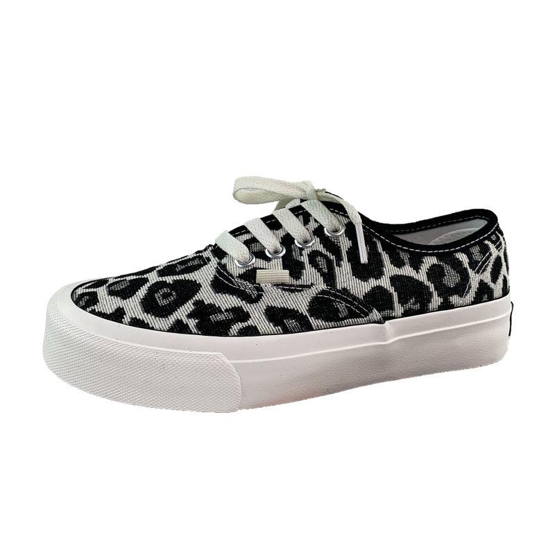 Korean Version Of Leopard Print Casual Sneakers Ins Super Hot Black And White Trendy Shoes - Trendha