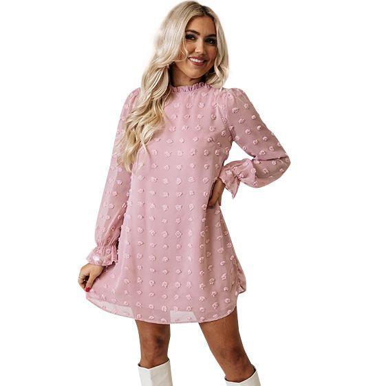 Autumn And Winter New Style Bubble Long-sleeved Lace Collar Dress Women - Trendha