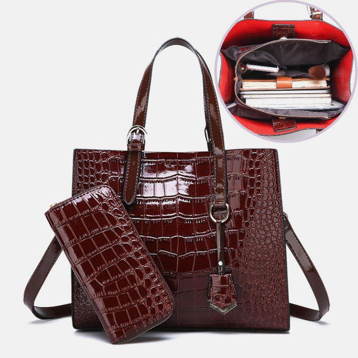 Women 2PCS Alligator PU Multi-pocket Large Capacity Handbag Crossbody Bag Tote - Trendha