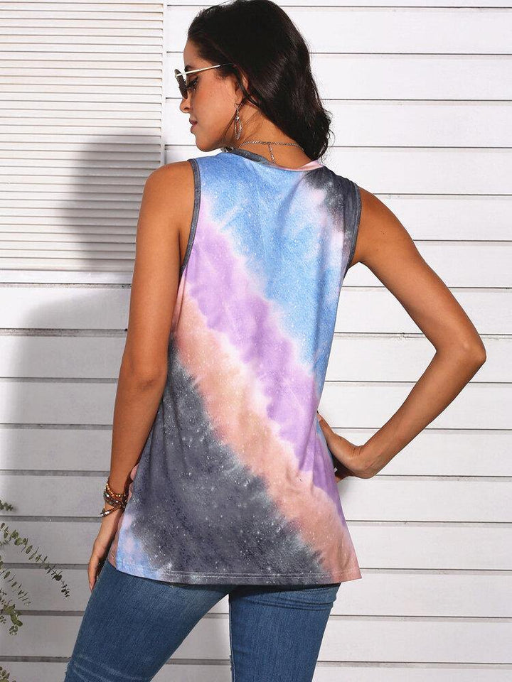 Tie-Dye Gradient Print Sleeveless O-neck Casual Tank Tops For Women - Trendha