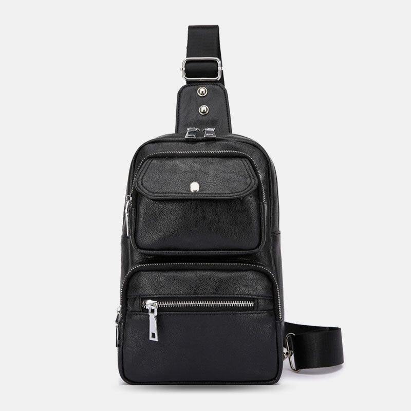 Men PU Leather Multi-pocket Large Capacity Vintage Crossbody Bag Chest Bag Sling Bag - Trendha