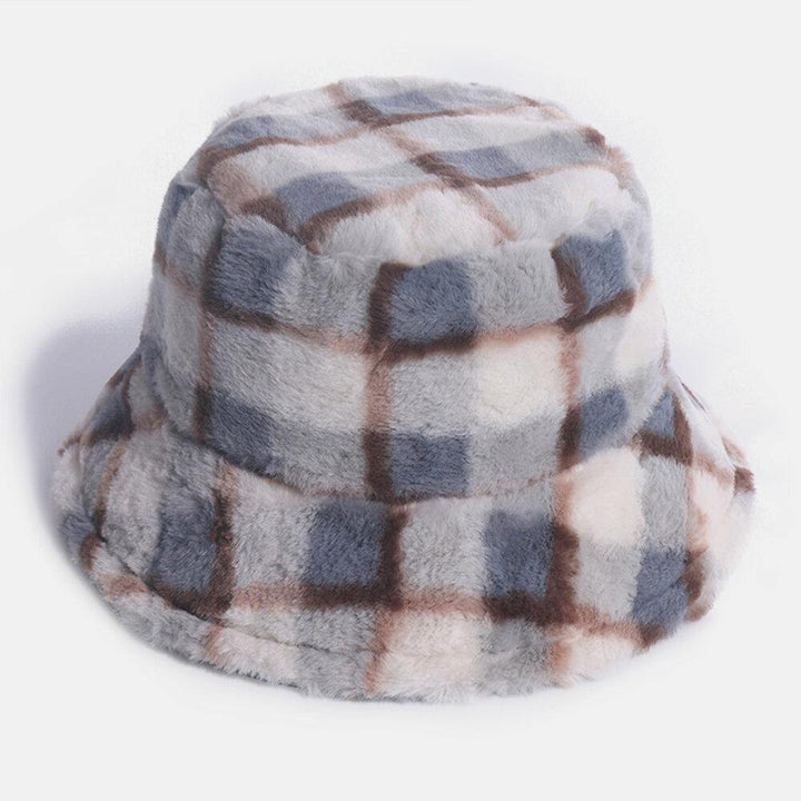 Unisex Rabbit Hair Plaids Pattern Plus Thicken Warm Windproof Soft All-match Travel Bucket Hat - Trendha