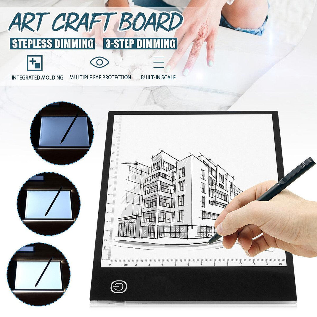 A5 Size USB 3-Stage Dimming / Stepless Dimming Intelligent Touch LED Illuminated Tracing Light Box Copy Drawing Board Pad Table - Trendha