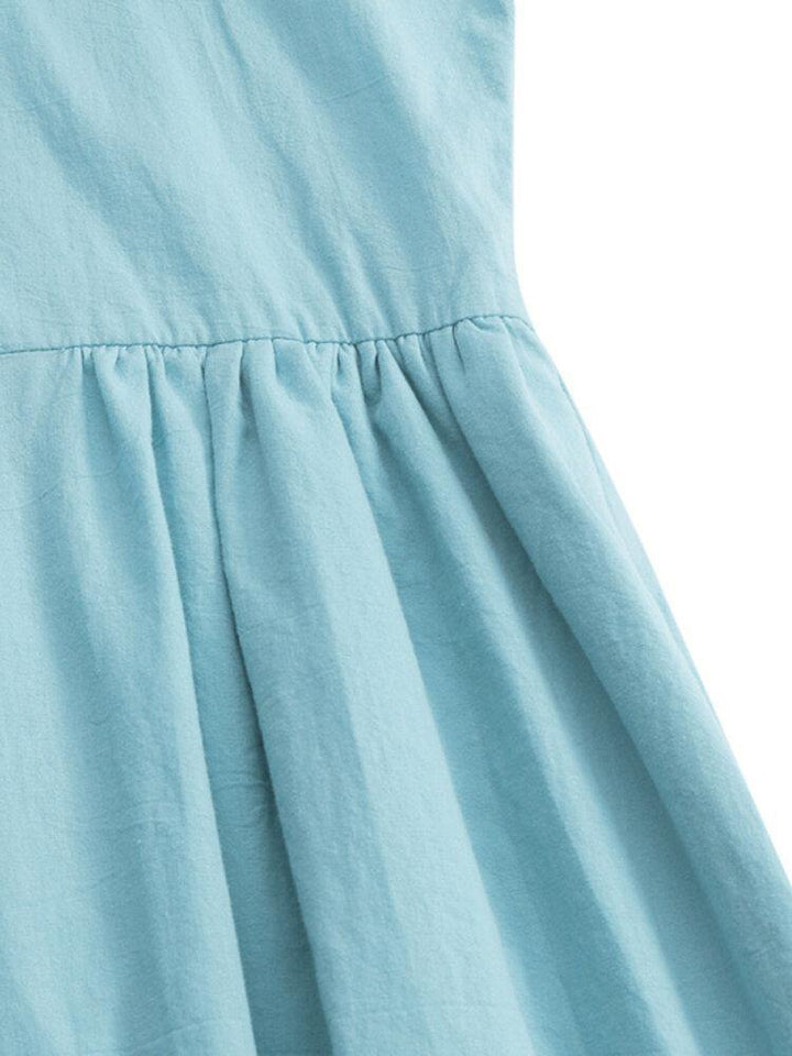 100% Cotton Solid Pleating Side Pockets Midi Dress - Trendha