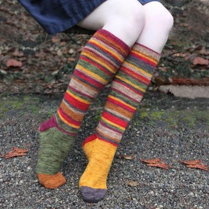 Women Cotton Color Stripe Pattern Casual Fashion Halloween Christmas Knee Socks Stockings - Trendha
