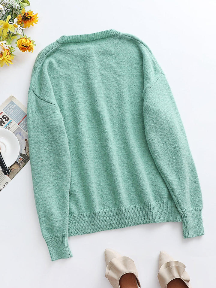 Half Button Long Sleeve Henley Sweater - Trendha